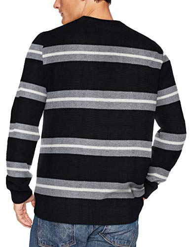 Chaps Men's Classic Fit Cotton Crewneck Sweater, Black Stripe, XXL