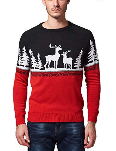 SSLR Mens Ugly Christmas Sweater Holiday Crew Neck Pullover Sweater for Men (XX-Large, Red Black)