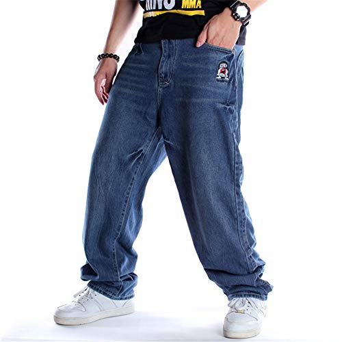 LUOBANIU Men's Loose Fit Baggy Hip Hop Cotton Denim Work Pants Straight Leg Jeans (102 Blue, 44)