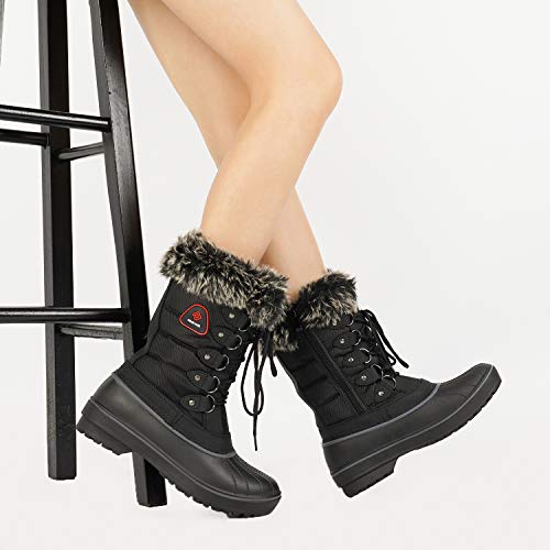 DREAM PAIRS Women's DP-Canada Black Faux Fur Lined Mid Calf Winter Snow Boots Size 6 M US