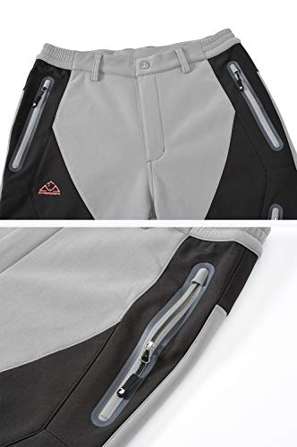 YSENTO Men's Winter Fleece Cargo Pants Waterproof Insulated Skiing Snowboarding Pants Light Grey Size 40