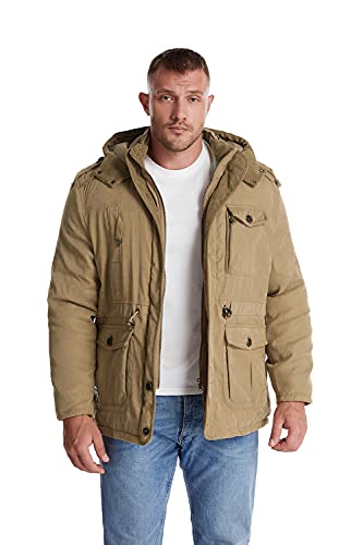 Mr.Stream Men's Winter Hooded Jacket Windproof Sherpa Lined Fleece Windbreaker Coat Outerwear Warm Parka Khaki L