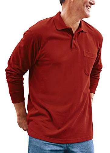 Brosloth Men's Long Sleeve Polo Shirt Classic Regular Fit Casual Shirt with Right Chest Pocket Sport Shirt Wine Red X-Large