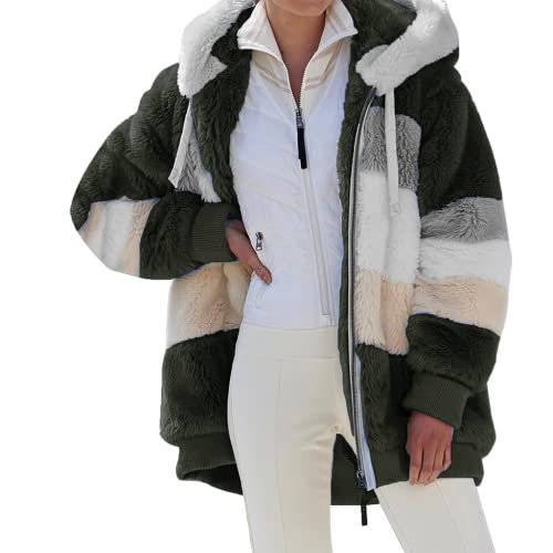 Lovor Women's Winter Short Warm Down Jacket Waterproof Oversized Puffer Quilted Coat Trimmed Hooded Fur Collar Jacket Coat Army Green