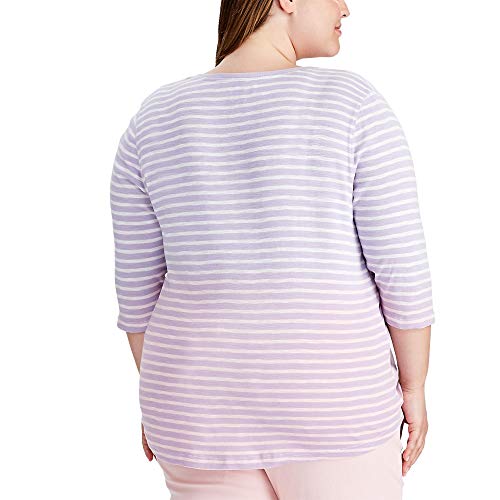 Chaps Women's 3/4 Sleeve Crewneck Henley Shirt, Lavender Multi, 0X-Plus Size