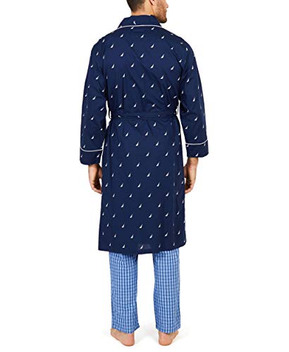 Nautica Men's Long Sleeve Lightweight Cotton Woven Robe,Peacoat,Large/X-Large