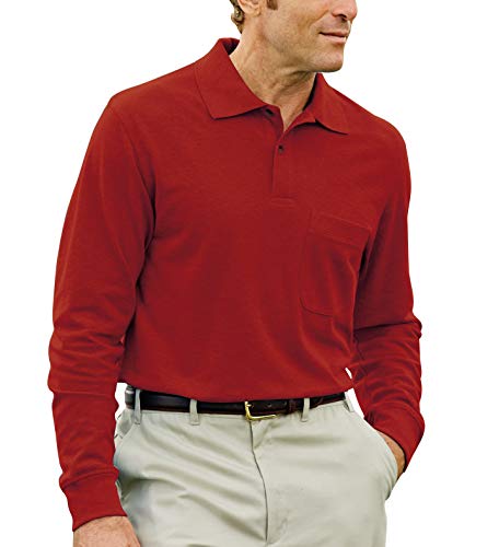 Brosloth Men's Long Sleeve Polo Shirt Classic Regular Fit Casual Shirt with Right Chest Pocket Sport Shirt Wine Red X-Large
