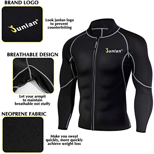 Men Sweat Neoprene Jacket Sauna Suit Workout Shirt Body Shaper Fitness Jacket Gym Top Clothes Shapewear Long Sleeve (Black, XXL)