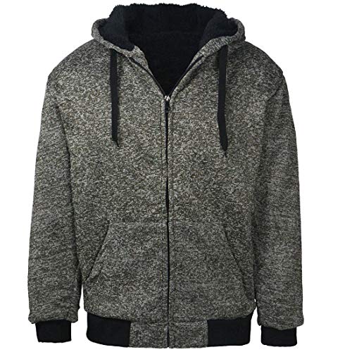 Marled Sherpa Lined Fleece Men Hoodies, Heavyweight Thick Full Zip Sweatshirts Winter Warm Jackets