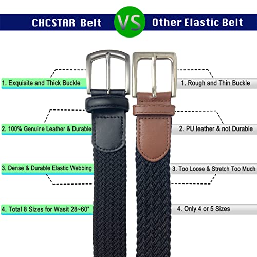 CHCSTAR Elastic Men Belt Leather - Stretch Braided Men Dress Belt for Jeans Pants Plus Size - Brown/Beige 59