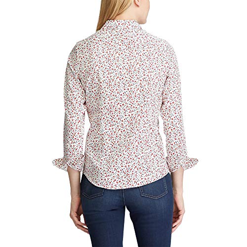 Chaps Women's Long Sleeve Non Iron Cotton Sateen-Shirt, Pearl/RED, XS