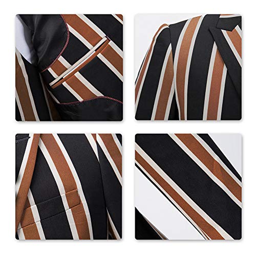 Men's Colored Striped 3 Piece Suit Slim Fit Tuxedo Blazer Jacket Pants Vest Set (Coffee-DB, X-Large)