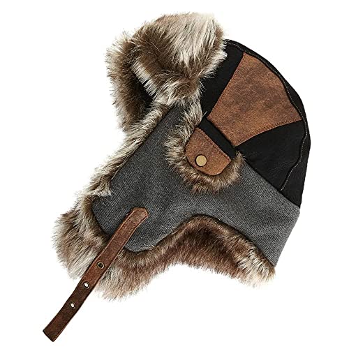 Comhats Winter Trapper Hat for Men Bomber Hunting Trooper Ushanka with Ear Flaps Faux Fur Black Medium Large