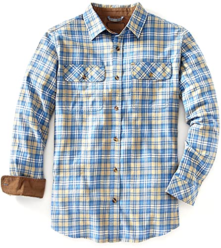 Venado Flannel Shirt for Men - Mens Flannel Plaid Shirt with Full Reach Gusset (Large, Plaid Navy)