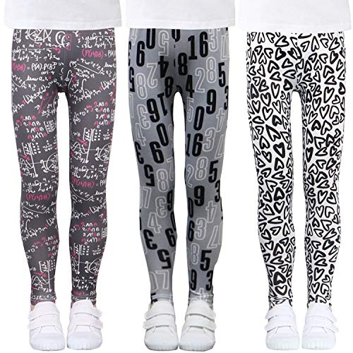 LUOUSE Girls Stretch Leggings Little Kids Pants 3 Pack Sets Ankle Length Size 6T - 7T