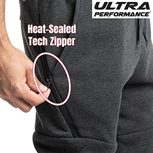 Ultra Performance Fleece Active Tech Joggers for Men, Mens Sweatpants with Zipper Pockets 3 Pack