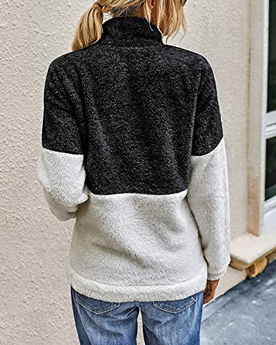 BTFBM Women Sherpa Pullover Quarter Zip Long Sleeve Fluffy Soft Fleece Jackets Sweaters Sweatshirts Hoodies Outwear Coat (Black, X-Large)