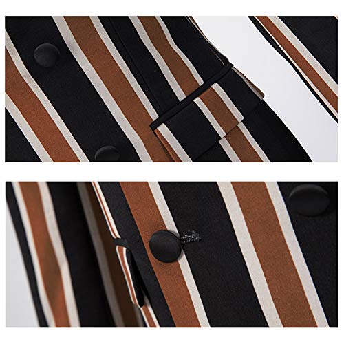 Men's Colored Striped 3 Piece Suit Slim Fit Tuxedo Blazer Jacket Pants Vest Set (Coffee-DB, X-Large)