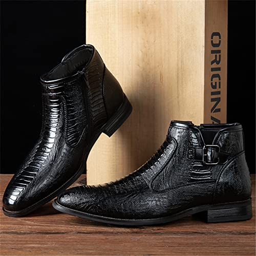 CustforU Men's Patent Leather Boots High Top Round Toe Chelsea Boot Chelsea Dress Boots Zipper Pointed Toe Casual Boots Chukka Ankle Boots Formal and Casual Boots Black Brown Black 9