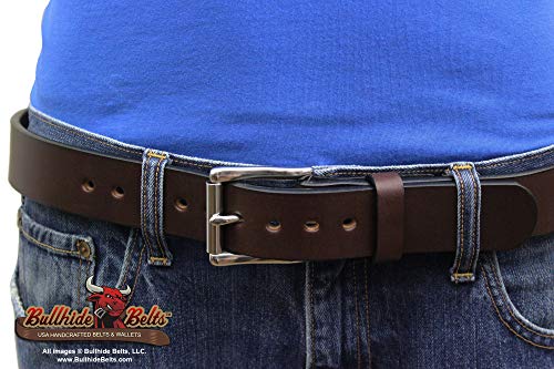 Bullhide Belts Max Thickness Work or Gun Belt - Thick, Rigid CCW Belts for Men - Gun Belts for Concealed Carry Duty Leather – 1.50” Wide - Made in USA, Brown - 40"