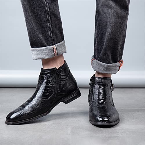 CustforU Men's Patent Leather Boots High Top Round Toe Chelsea Boot Chelsea Dress Boots Zipper Pointed Toe Casual Boots Chukka Ankle Boots Formal and Casual Boots Black Brown Black 9