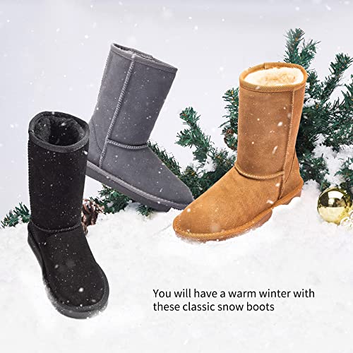Women's Winter Snow Boots Warm Cow Suede Leather Mid Calf Boots Ankle Booties(Black,US9)