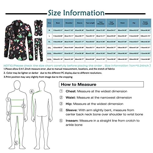WUHOVILA Christmas Suit For Men,Men's Three-Piece Suit Business Wedding Christmas Party Jacket Vest And Pants(D-Black,4XL)