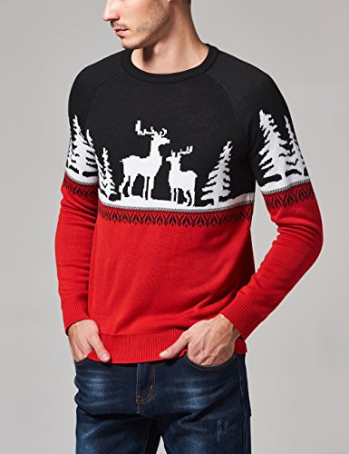 SSLR Mens Ugly Christmas Sweater Holiday Crew Neck Pullover Sweater for Men (XX-Large, Red Black)