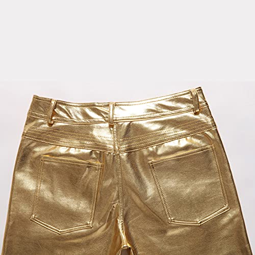 Men's Slim Fit Skinny PU Leather Pant Straight Leg Night Club Disco Metallic Biker Pants
