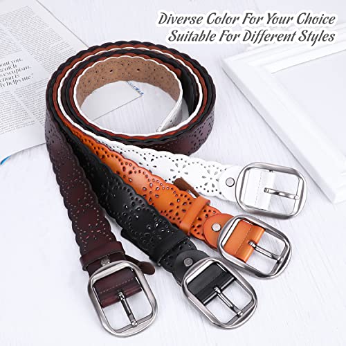 JASGOOD Women’s Hollow Flower Genuine Cowhide Leather Belt With Alloy Buckle needs dark brown and a size Waist Size 26-30 Inch