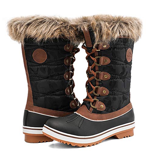 Aleader Waterproof Snow Boots for Women, Ladies Winter Lace Up Brown Booties with Fur Lined 10 B(M) US