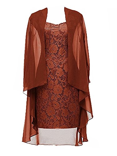 Dannifore Women's 2 Pieces Lace Mother of The Bride Dress with Jacket Chiffon Formal Evening Dresses 24W Rust Red
