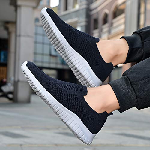 LANCROP Men's Comfortable Walking Shoes - Casual Knit Loafer Slip on Sneakers 7.5 US, Label 40 Dark Blue