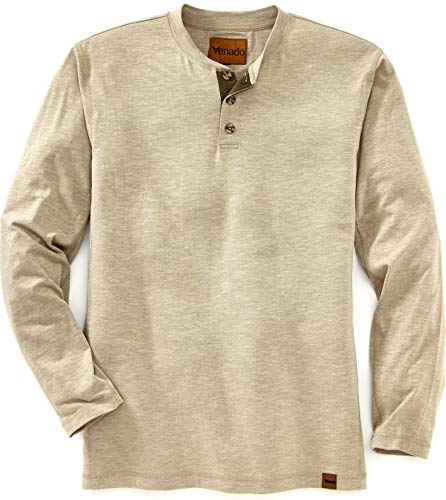 Venado Henley Long Sleeve Shirts for Men - Mens Henley with Flex Material (Large, Oatmeal)