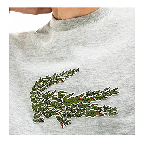 Lacoste Mens Long Sleeve Brushed Molleton Winter Sweater Sweatshirt, Silver Heathered, 4XL