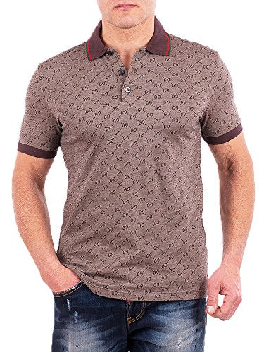 Gucci Polo Shirt, Mens Brown Short Sleeve Polo T- Shirt GG Print All Sizes (M)