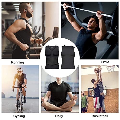 Cimkiz Mens Sweat Sauna Vest for Waist Trainer Zipper Neoprene Tank Top, Adjustable Sauna Workout Zipper Suit(Black Large)