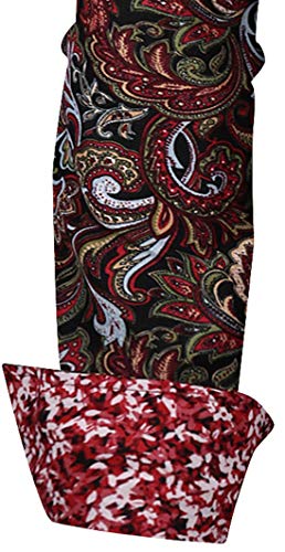 Premiere Men's Colorful Paisley Designer Fashion Dress Shirt Floral Casual Shirt Woven Long Sleeve Button Down Shirt (Red Paisley 624, XL)