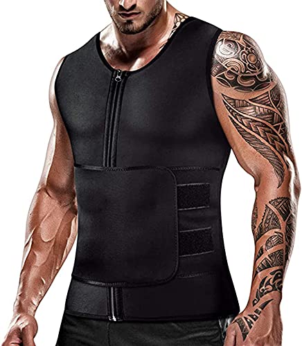 Cimkiz Mens Sweat Sauna Vest for Waist Trainer Zipper Neoprene Tank Top, Adjustable Sauna Workout Zipper Suit(Black Large)