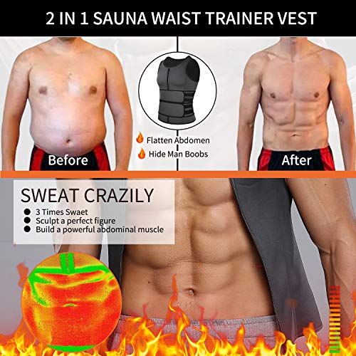 MISS MOLY Sauna Waist Trainer Vest for Men Sweat Vest with Double Belt Workout Neoprene Body Shaper Tank Top,Gray XL