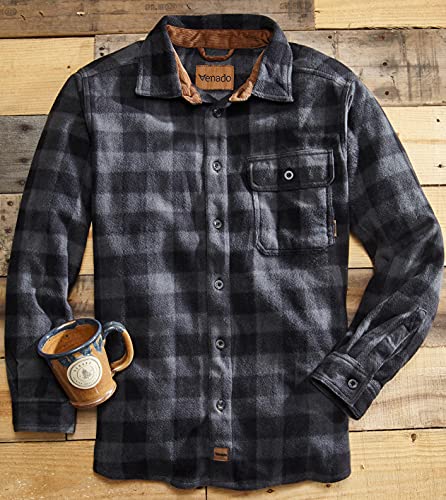 Venado Mens Plaid Shirts for Men - Heavyweight Mens Fleece Shirt (Large, Plaid Charcoal)
