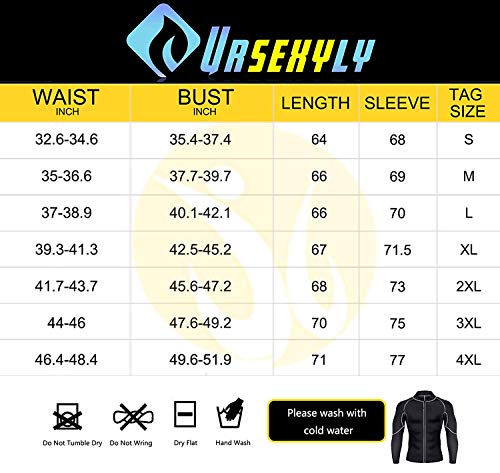 URSEXYLY Men Exercise Sweat Hot Dress Shirt, Sauna Suit Neoprene Slimming Fitness Jacket Gym Wear for Core Muscle Training (Black Exercise Shirt, S)