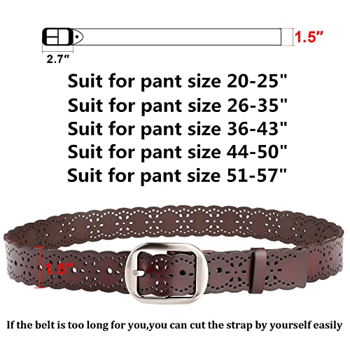 JASGOOD Women’s Hollow Flower Genuine Cowhide Leather Belt With Alloy Buckle needs dark brown and a size Waist Size 26-30 Inch