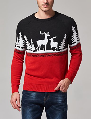 SSLR Mens Ugly Christmas Sweater Holiday Crew Neck Pullover Sweater for Men (XX-Large, Red Black)