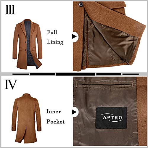 Men's Trench Coat Wool Top Coat Winter Long Coats 1702 Camel L