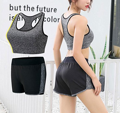 ZETIY Women's 5pcs Sport Suits Fitness Yoga Running Athletic Tracksuits (L, Grey)