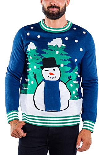 Men's Peekaboo Snowman Sweater - Funny Snowman Christmas Sweater: XL Blue