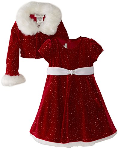 Bonnie Jean Girls 2t-14 Glitter Jacket Santa Dress (7) Red