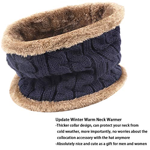 Mens Womens Winter Beanie Hat Scarf Set Warm Knit Hat Thick Fleece Lined Winter Cap Neck Warmer for Men Women