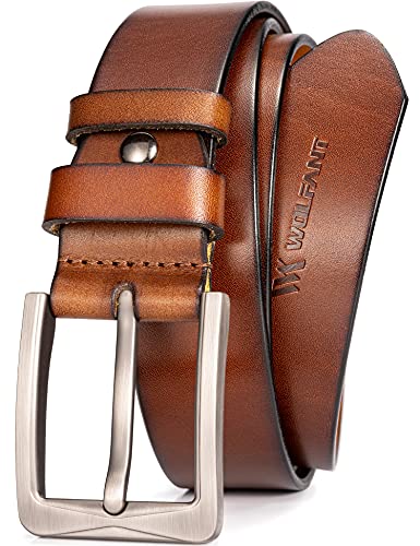 WOLFANT Full Grain Leather Belt for Men,100% Italian Real Solid Leather Casual Jeans belt